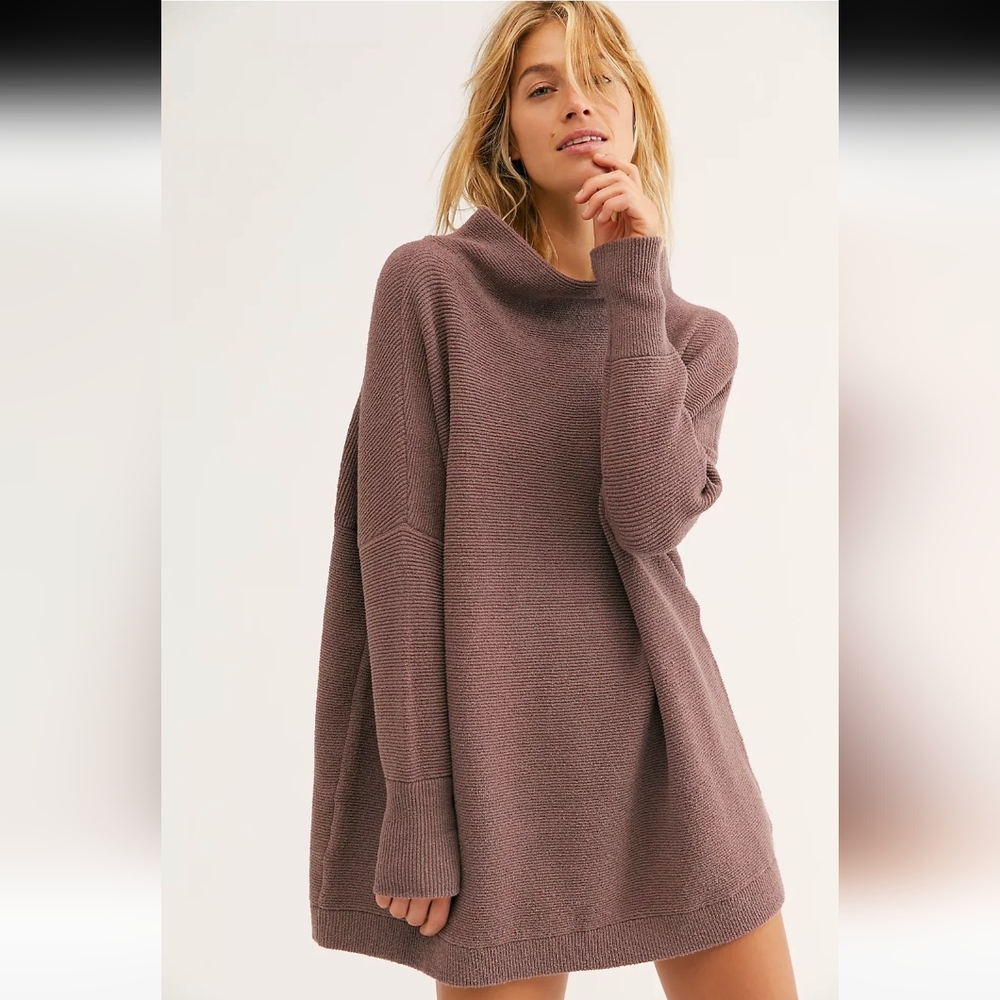 Free People Ottoman Mauve Ribbed Tunic Sweater